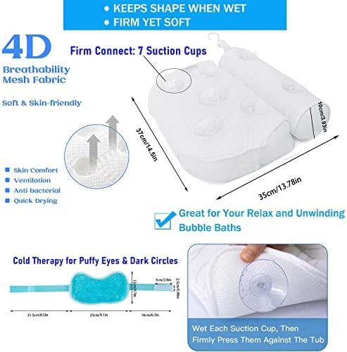 כרית אמבטיה 4D עם סט מסכת עיניים של ג'ל קרח קירור, כרית אמבטיה עמידה בפני מים עמידה בפני עצם זנב ראש וצוואר, תמיכה