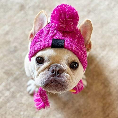 כובעי כלבים חמים של צ'דלטד חורפי, סריגה אטום לרוח כובע בולדוג צרפתי לכלבים צ'יוואווה כובע רך.