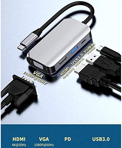 Xxxdxdp רכזת USB ， סוג עגינה מסוג C סוג C ל -תואם 4K ל- VGA USB Splitter Hub