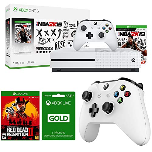 Microsoft Xbox One S 1TB עם צרור NBA 2K19 עם Red Dead Redemption 2 עבור Xbox One, Xbox Live Live 3 חודשים