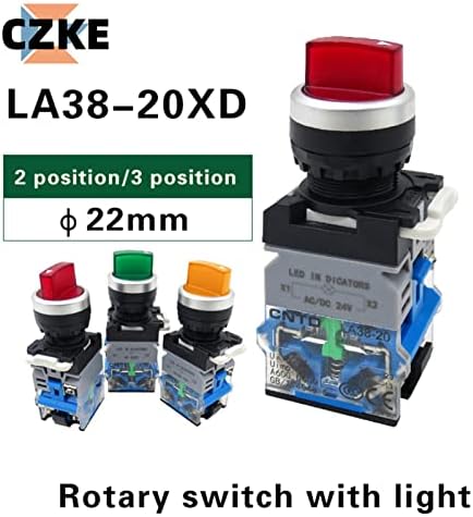 Scruby LA38 בורר LED לחצן כפתור מתג סיבוב 2 3 מיקום אור עצמי מנעול עצמי 1NONC מגע מכסף מואר 22 ממ LA38-11XD/21