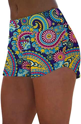 מכנסיים קצרים של Beuu להדפיס לנשים קיץ מזדמן, מכנסיים קצרים נוחים של נשים במותניים עם אימון חוף כיס מכנסיים