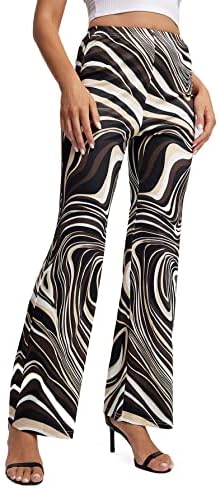 Wdirara Women's Flare Flare רגל מותניים גבוהים מותניים אלסטיים תלבושות מזדמנים של שנות ה -70 המכנסיים ארוכים