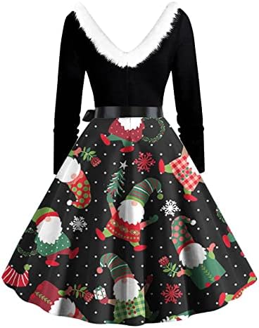 פרוותי חג המולד שמלת עבור נשים של בציר 1950 של חג המולד ארוך שרוול שמלת צווארון רוקבילי נשף מסיבת