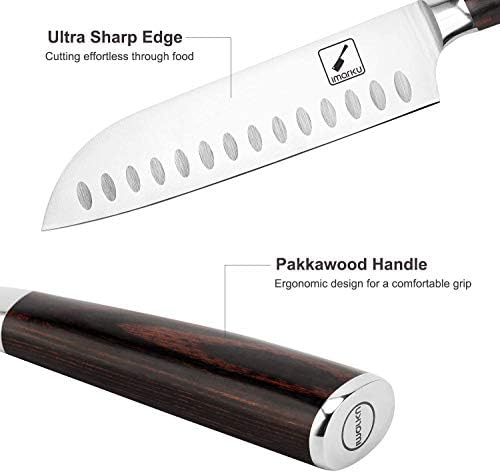 סכין שף אימרקו סכין מטבח בגודל 7 אינץ 'סכין סנטוקו חדה במיוחד - סכין שפים יפנים 7 קר17 מוב-ידית פקקווד