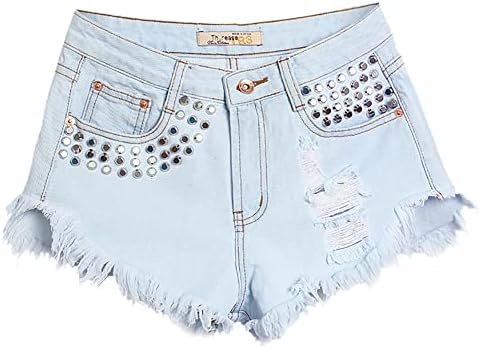 מכנסי ג'ינס של Comlife לנשים מכנסיים לבושים גדלים לא סדירים שולי סקסיים משובצים אמצע מותניים ג'ין מכנסיים