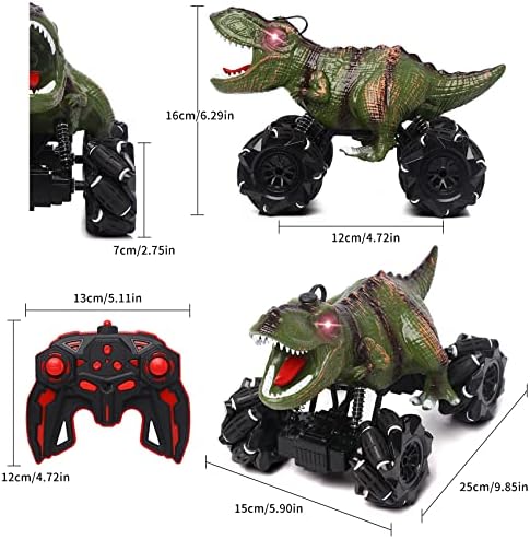 צעצוע דינוזאור לשלט רחוק של קוניסוי לילדים 3 4 5 6 7+ שנים, משאיות מפלצת דינוזאור לבנים עם ערפל מים