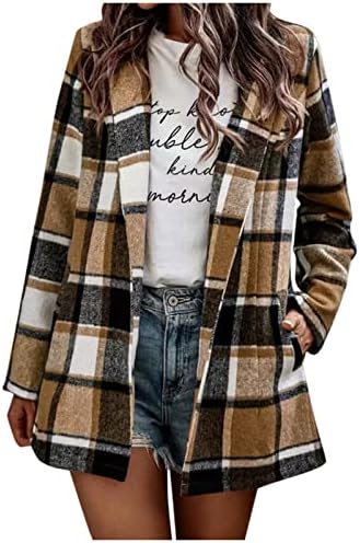 קוקוארה נשים אופנה מעיל משובץ מעילי מעילים כפתור שרוול ארוך מזדמן כיסים מעיל אובר קלאסי פתוח קדמי ז'קט