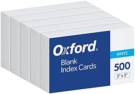 כרטיסי אינדקס אוקספורד, 500 מארז, 3 על 5 כרטיסי אינדקס, ריקים משני הצדדים, לבן, 5 חבילות של 100 כרטיסים
