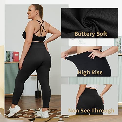 HLTPRO 3 חבילה פלוס חותלות בגודל לנשים- מכנסיים רכים חמאים מותניים גבוהים למכנסיים חמאה לאימון יוגה