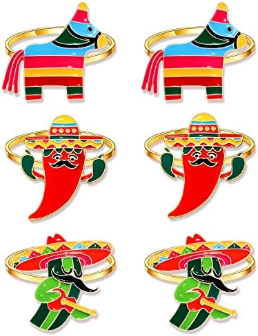 6 יחידות סינקו דה מאיו מפיות טבעות, מקסיקני פיאסטה מפיות טבעות לעיצוב שולחן, צבעוני סומבררו צ '