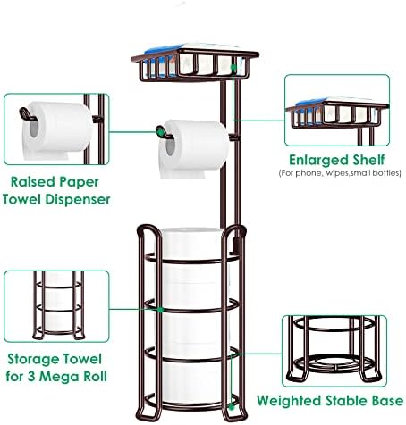 מחזיק נייר טואלט Tomcare משדרג עמדת נייר טואלט עם רגליים מורמות אביזרי אמבטיה מתכת מתכת נייר טישו מתקן נייר