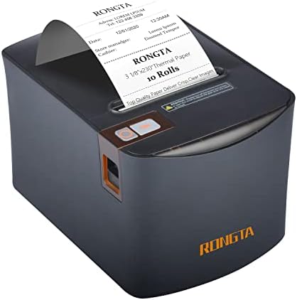מדפסת קבלה תרמית של Rongta 80 ממ, מדפסת קופה מטבח מסעדה עם חותך אוטומטי - ממשק אתרנט סידורי USB עבור Windows/Mac/Linux,