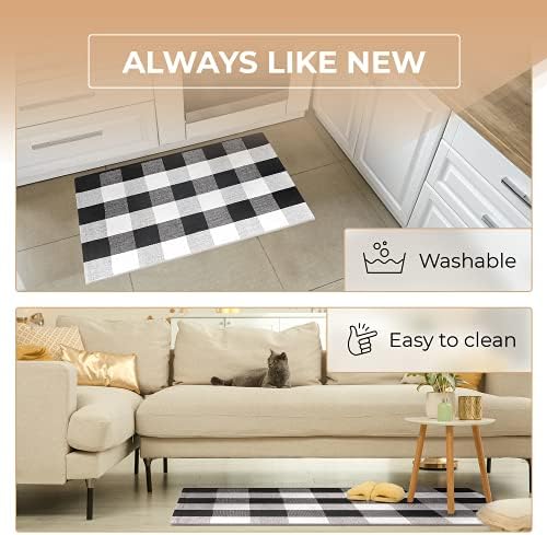 שטיח חיצוני משובץ באפלו שחור ולבן - 24x36 - שטיח משובץ באפלו כותנה לשימוש חיצוני/מקורה - מחצלת דלת קדמית רחיצה