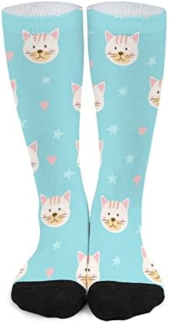 פרצופי חתולים וכוכבים מודפסים צבע תואם גרביים אתלטי ברך גרביים גבוהים לגברים נשים