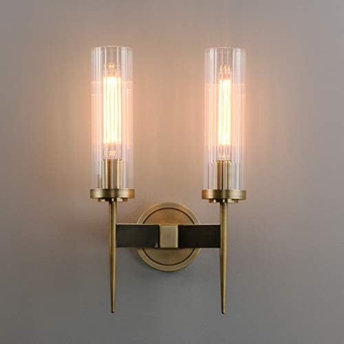 פנסי ברונזה עתיק 2 אורות פמוט יהירות אמבטיה אורות עם כפול 2.8 צל אור זכוכית מחזורית