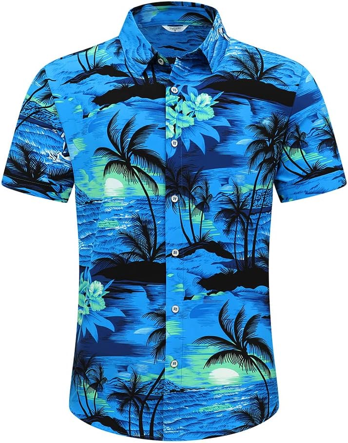 שלוקי הוואי חולצה לגברים, יוניסקס קיץ החוף מזדמן קצר שרוול כפתור למטה חולצות, מודפס צללי בגדי