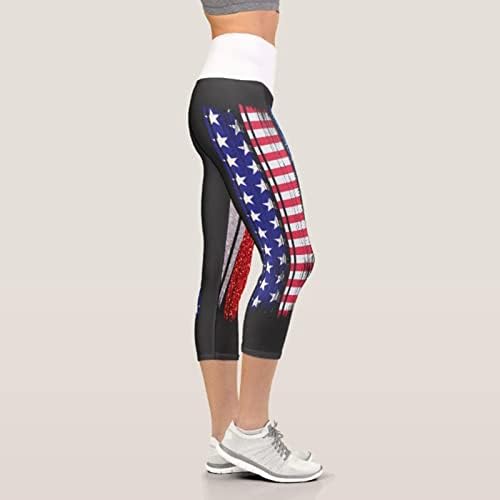 גבוהה מותן דפוס חותלות לנשים 4 ביולי לא לראות דרך אתלטי בטן בקרת ארה ב דגל אימון מכנסיים