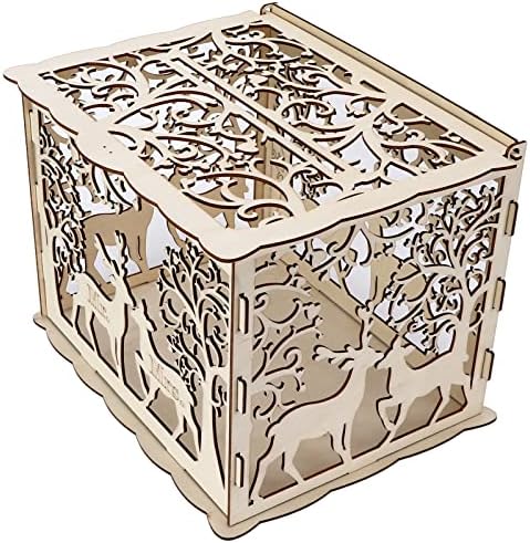 Psytfei קופסת כרטיס ברכה מעץ DIY זוג צבי קופסאות קופסאות קופסאות בקישוט קופסאות לחתונה טקס חתונה לחתונה