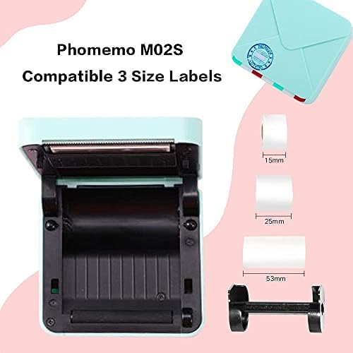 Phomemo M02S Pocket Pocket מדפסת Bluetooth מדפסת תרמית עם 3 גלילים נייר מדבקה לבן, תואמת ל- iOS + אנדרואיד