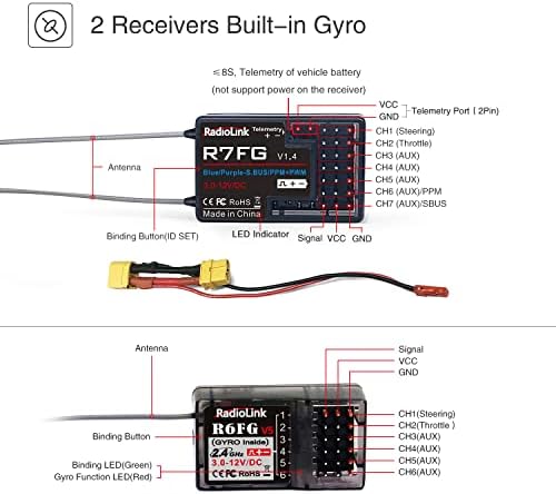 Radiolink RC6GS V3 7 ערוצים RC משדר רדיו עם R7FG & R6FG GYRO 2PC מקלטים 2.4GHz 600 מ 'לרכב שלט