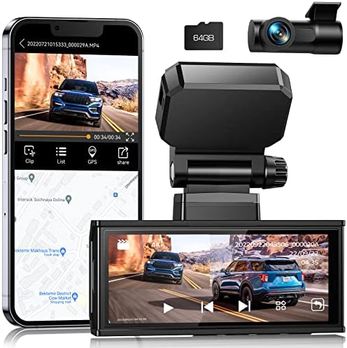 5GHz WiFi 4K Dash Cam GPS, 4K קדמי ו -2,000 מצלמת מקף כפול אחורי למכוניות, מצלמת מכונית 3.16 אינץ