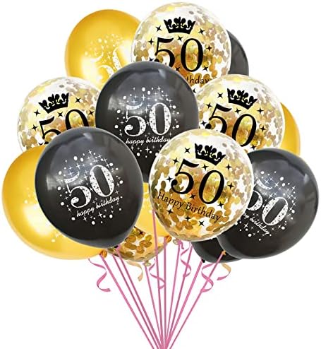 יום הולדת 50 בלונים קישוטי מסיבת זהב שחור ללטקס בלון קונפטי זהב לגברים נשים בנות 50 שנה ליום הולדת ציוד