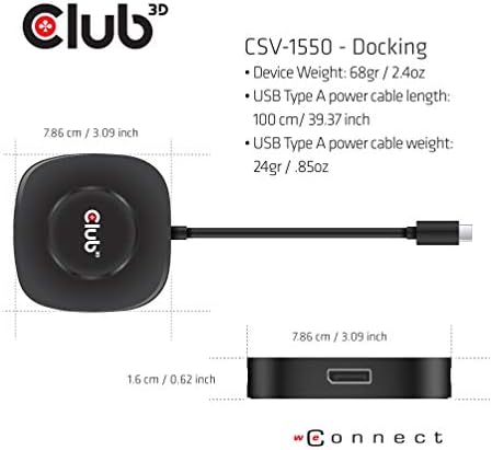 Club 3D 3-Port USB-C לתצוגה MST HUB-3X 4K 60Hz- 8K 60Hz- 4K 120Hz עם DSC 1.2- USB C לתצוגה משולש צג משולש עבור
