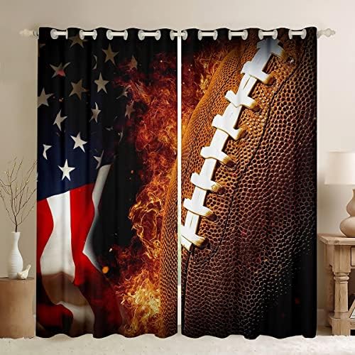 וילונות חלון דגל אמריקאי של Feelyou American וילונות כדורגל אמריקאים לילדים לווילונות כדורגל חדר