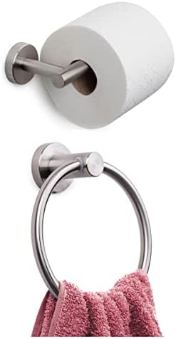 Marmolux ACC - טבעת מגבת מחזיק מגבות עגול עם מחזיק נייר טואלט זרוע פתוחה - חומרת אמבטיה קיר מפלדה מברשת