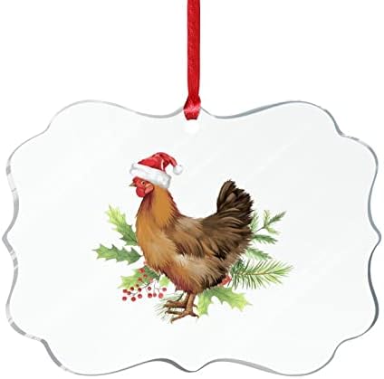 חג המולד חוות סנטה חוות תרנגולת עוף קישוט אקרילי חג מולד חג שמח עוף סנטה כובע גרב תגי שם חג המולד קישוט עץ