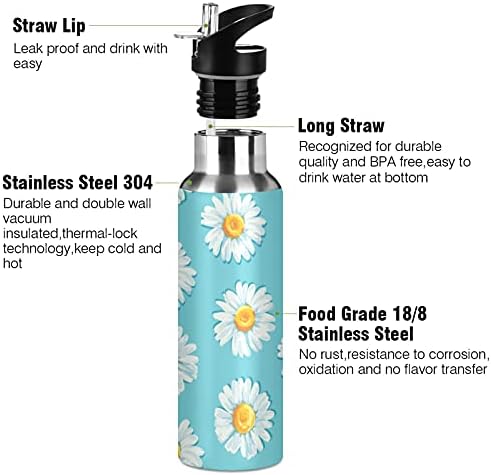 Alaza 20oz בקבוק נירוסטה מבודד, נטול BPA, פרחי חיננית קיץ יפהפיים בקבוק מים מבודדים לבקבוק מים לחדר כושר,