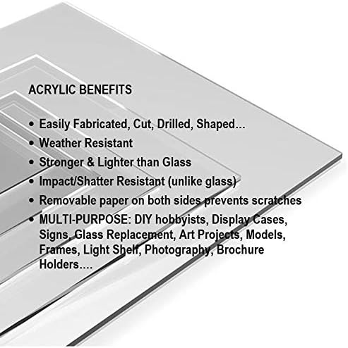 סדין פרספקס אקרילי נבדל ומובחן בגודל 3/16 אינץ 'קל לחתוך זכוכית פלסטיק פלסטיק עם נייר מגן לשלטים,