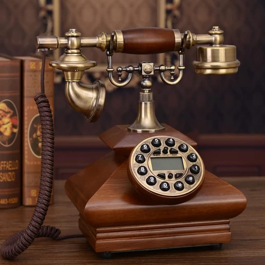 SEASD עתיק רטרו טלפון קישוט קווי עץ מוצק, חיוג לחצן עם מזהה מתקשר, שיחות דיבוריות עם תאורה אחורית