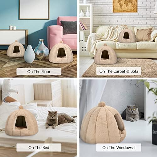 רוזקיץ ' חתול בתים לחתולים מקורה, רך חתול מיטת בית אוהל מערה עם נשלף רחיץ כרית כרית כרית, עצמי התחממות