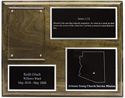 LDS Missionary Plaque 8x10-3 עיצוב צלחת בזהב או כסף - עבור מיסיונרים LDS הניתנים להתאמה אישית מלאה עם מחזיק