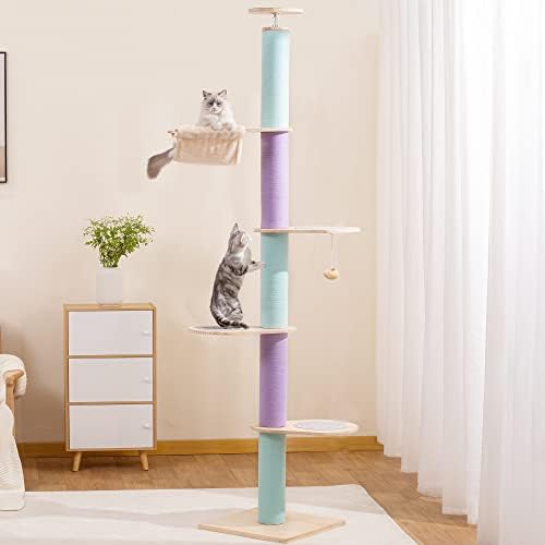 חתול עץ רצפה כדי תקרת חתול מגדל עם מתכוונן גובה 5 שכבות חתול טיפוס עץ שמציעה עם באופן מלא חתול גרוד, גדול
