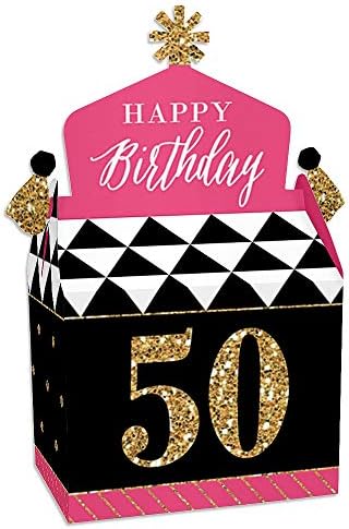 נקודה גדולה של אושר שיק שיק יום הולדת 50 - ורוד, שחור וזהב - טובות מסיבות קופסאות - מסיבת יום הולדת Goodie