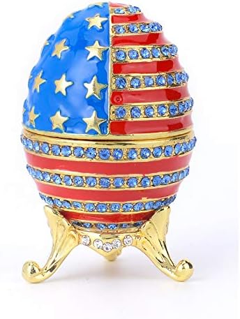 תכשיטי ביצה של Furuida Faberge קופסת תכשיטים עם צירים עם דגל אמריקאי קלאסי צייר קישוטים צבועים ביד מתנה