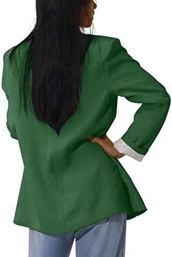 נשים אוברמאליות מוצקות כיסים קדמיים פתוחים קרדיגן חליפה רשמית מעיל חולצה שרוול ארוך