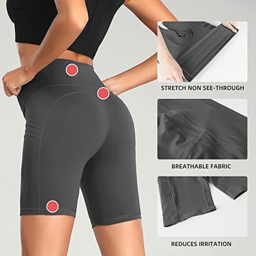 מכנסי אימון יוגה של Sunveno לנשים עם כיסים עם כיסים מותניים גבוהים מכנסיים קצרים בקרת בטן לרכיבה