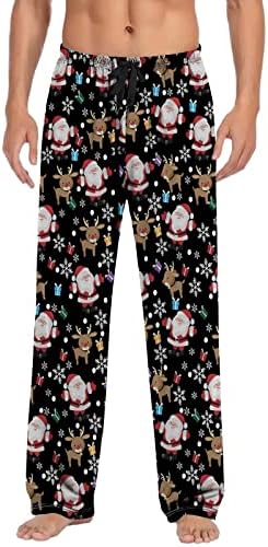 מכנסי פיג'מה גברים לחג המולד מותניים איילים איילים מכנסי טרקלין גרפי בתוספת מכנסי טרקלין ארוכים