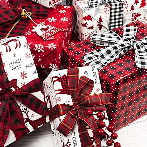 גליל נייר עטיפה לחג המולד-עיצוב משובץ אדום ושחור לטובת חג ומסיבה-30 אינץ ' על 33 רגל
