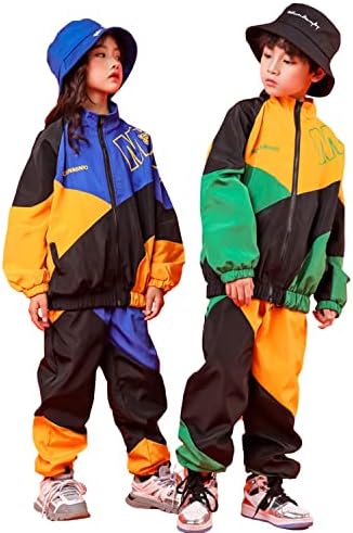 לולנטה בנים בנות צבע בלוק מעיל מסלול מכנסיים סטי היפ הופ ריקוד טלאי בגדי יוניסקס בגדי רחוב