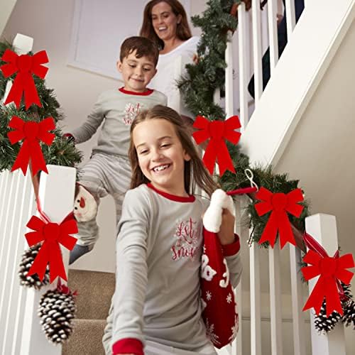 קימובר 12 יחידות קשתות חג מולד אדומות, קשתות קטנות לחג המולד של PVC קטיפה לחג המולד לקישוט מסיבת גרלנד עץ