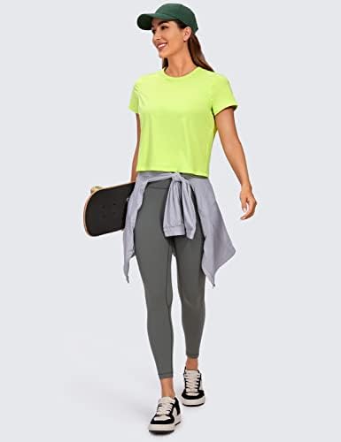 יוגה נשים של פימה כותנה קצר שרוול יבול חולצות גבוהה צוואר קצוץ אימון חולצות יוגה ספורט חולצות מקרית