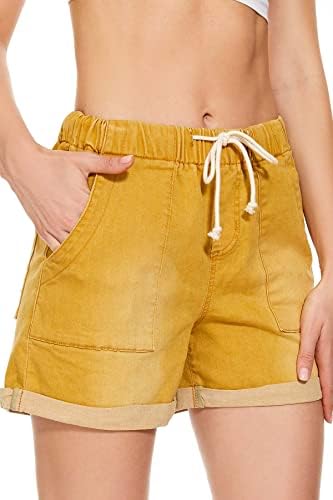 מכנסיים קצרים של ג'ינס ג'ינס של Goldpkf עבור קיץ מזדמן אמצע המותניים המופעלים נמתחים קרועים