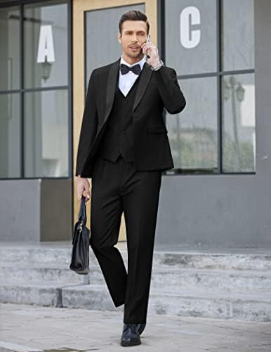 קופנדי גברים בכושר דק 3 חלקים חליפות נשף חתונה עסקית כפתור אחד בלייזר אפוד טוקסידו ומכנסיים שחורים קטנים