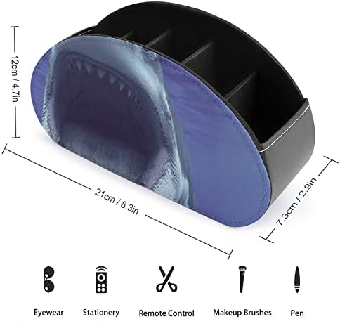 לבן גדול כריש שיניים טלוויזיה שלט רחוק מחזיק עם 5 תאים עור מפוצל תיבת אחסון ארגונית עבור ציוד משרדי