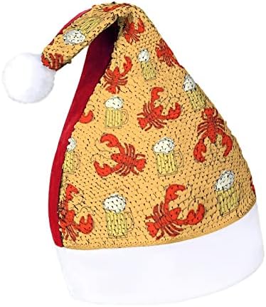 בירה וסרטנים פאייטים חג המולד כובעי סנטה חג המולד כובע למבוגרים שמח חג המולד המפלגה תלבושות בני כובע